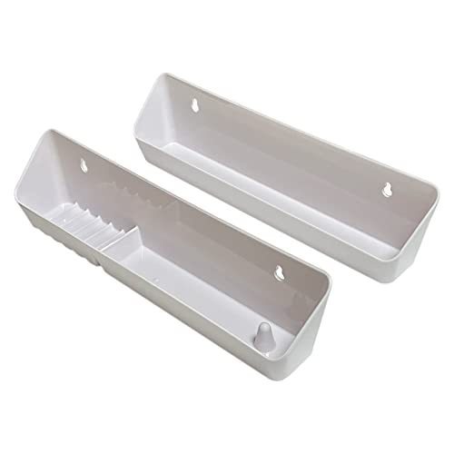 lot 14856 image: Bueyfolt 14 Kitchen Sink Front Tip-Out Accessory Trays with Mounting Screws, White, 2 Pack (Conventional Open Tray and Accessory Tray with Ring Holder and Soap Dish) Hinges are Not Included