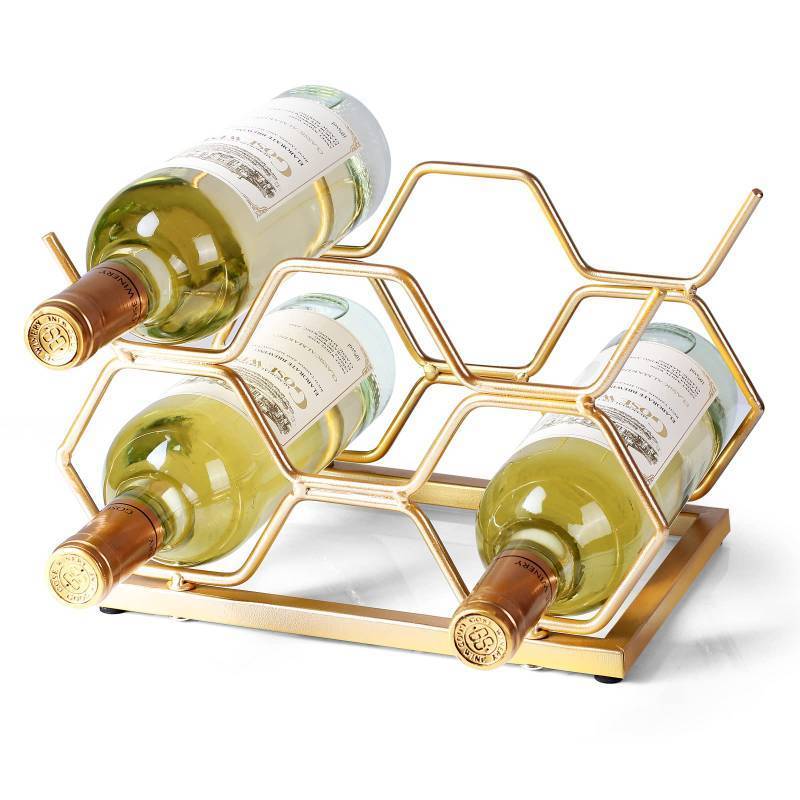 lot 14880 image: Drincarier Countertop Wine Rack - 5 Bottle Freestanding Modern Gold Metal Small Wine Rack - Tabletop Wine Holder Stand for Cabinet, Pantry, Wine Bottle Storage�