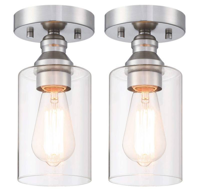 lot 15519 image: WISBEAM Semi Flush Mount Ceiling Light Fixture, 2 Packs Small Brushed Nickel Ceiling Light E26 Medium Base, Metal Housing with Clear Glass, ETL Rated, Bulbs NOT Included