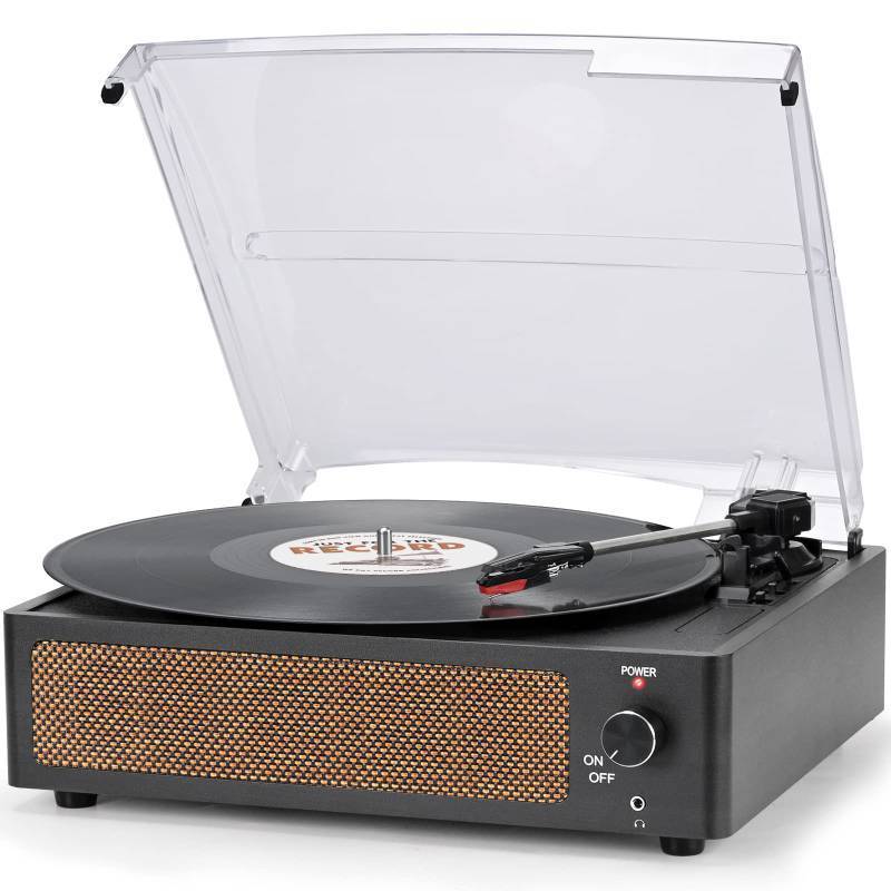 lot 15526 image: Vinyl Record Player with Speakers Vintage Turntable for Vinyl Records Belt-Driven Turntable Support 3-Speed, Wireless Playback, Headphone, AUX-in, RCA Line LP Vinyl Players for Sound Enjoyment Black