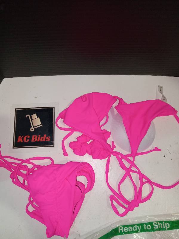 lot 15550 image: MOSHENGQI Women Brazilian Bikini 2 Piece Spaghetti Strap Top Thong Swimsuit Bathing Suit(M,0Hot Pink-Rose)