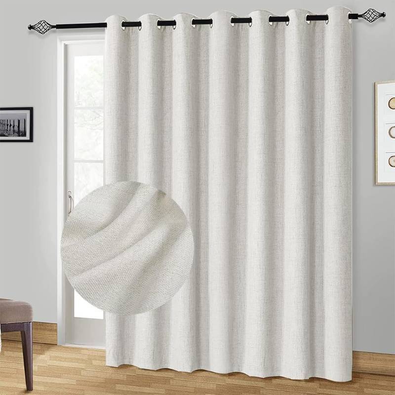 lot 15584 image: 100% Blackout Shield Blackout Curtains Extra Wide Blackout Curtains 100 Inch Patio Door Curtains Linen Blackout Curtain Burlap Curtains for Sliding Glass Door(W100 x L84 1 Panel, Beige)