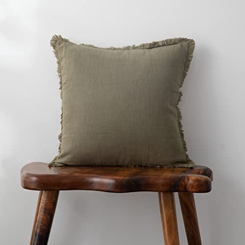 lot 15704 image: Linen Fringed Throw Pillow Cover - Soft Cozy Boho Cushion Covers with Tassel for Couch Sofa Farmhouse Natural Decor Burlap Pillowcase, Green 18x18 Inches