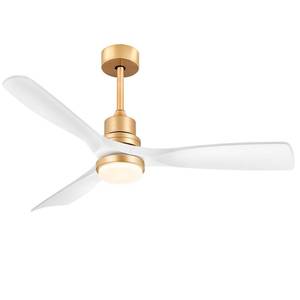 lot 16351 image: White and Gold Ceiling Fans with Lights Remote Control, 52 inch Modern Gold Ceiling Fan ETL Listed, 3 Downrods, 3 blades Gold Fan Reversible Quiet DC Motor, Timer, 6-Speed for Outdor Patio Bedroom - Retail $157.2