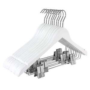 lot 16353 image: TOPIA HANGER Wooden Suit Hangers with Adjustable Metal Clips (10 Pack), Solid Smooth Wood Clothes Hangers, 360° Swivel Hook, Premium Pants Hangers for Clothes Coat, Jeans, Blouse-White,CT28W