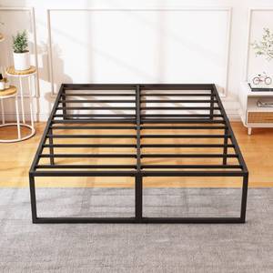 lot 16354 image: XINXINYAN 14 Inch Queen Bed Frame, No Box Spring Needed, Heavy Duty Metal Platform Queen Size Bed Frame, Strong Steel Slats Support, Noise Free, Easy Assembly, Black - Retail $83.25