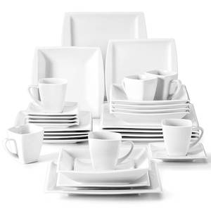 lot 16367 image: MALACASA Dinnerware Sets, 30 Piece Ivory White Plates and Bowls Sets for 6, Square Plates Dinnerware Set, Porcelain Dinnerware with Dinner Plates Set, Cup & Saucer, Modern Dish Set, Series Blance - Retail $114.93