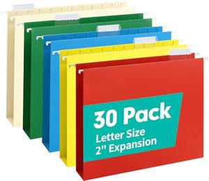 lot 16369 image: HERKKA Extra Capacity Hanging File Folders, 30 Pack Reinforced Letter Size Hanging Folders with Heavy Duty 2 Inch Expansion, Designed for Bulky Files, Medical Charts, Assorted Colors