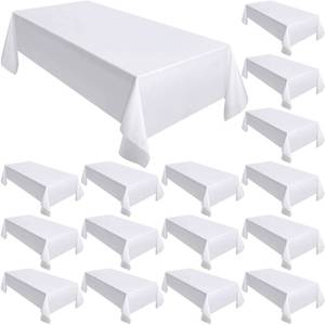 lot 16374 image: Moukeren 18 Pack Tablecloths for Rectangle Tables 58 x 102 Inch Table Cloth Reusable Washable Polyester Table Clothes Bulk for 6 Ft Tables for Wedding, Party, Restaurant (White)