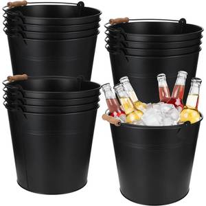 lot 16383 image: Didaey 12 Pcs Large Galvanized Metal Buckets with Handle 10 Inch Heavy Duty Stainless Steel Pails Round Pail for Party Wedding, Crafts, Utensils, Table Centerpieces (Black) - Retail $79.28