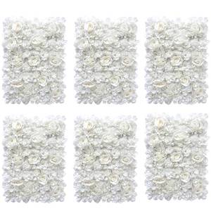 lot 16388 image: perlaw Flower Wall Panel Artificial Flower Wall Backdrop,IndoorOutdoor Decorative Flower Panels,Photographic Decorative Panels,Suitable for Wedding Event Celebration (Lvory & White Faux Roses, 6PCS) - Retail $119.79