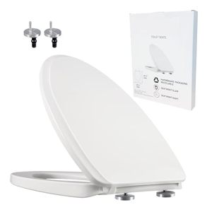 lot 16390 image: Toilet seat, Slow Close, White heavy duty Toilet Seat with Non-slip Seat Bumpers Easy to Install & Clean PP Material Replacement Toilet Seat Fits All Toilet Brands Elongated Toilets(Y7)