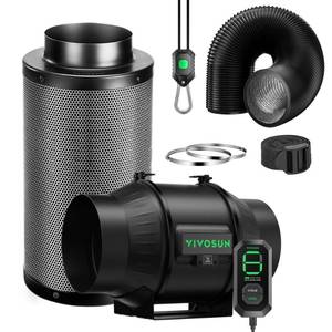lot 16394 image: VIVOSUN Smart Air Filtration T6 Kit 6, AeroZesh T6 Inline Duct Fan with E12 Speed Controller, Carbon Filter & 8 Ducting, Cooling & Ventilation System for Grow Tents, Indoor Gardening, Hydroponics - Retail $165.47