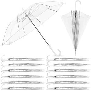 lot 16399 image: SINBRLAI 14 Pack Clear Wedding Umbrellas Bulk Transparent Auto Open Stick Umbrellas Large Canopy Windproof Bubble Umbrellas Rain Umbrellas with J Hook Handle for Outdoor Wedding Bride Groom - Retail $80.99