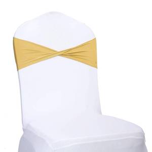 lot 16400 image: VDS Pack of 50 PCS  Gold  Spandex Chair Sashes Bows without Buckle  Stretch Elastic Banquet Universal Folding Chair Band Tie with for Wedding Party Conference Celebration Event Decoration