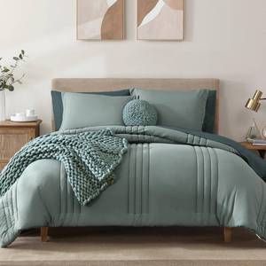 lot 16406 image: Monbix Full Size Comforter Sets, 7 Piece Full Size Bedding Sets, Warm Comforters, Bed in A Bag Full with Sheets,Pillowcases & Shams (Sage Green, Full, 80x90)