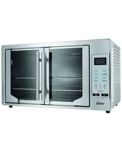 lot 16407 image: Oster Convection Oven, 8-in-1 Countertop Toaster Oven, XL Fits 2 16 Pizzas, Stainless Steel French Door - Retail $191.84