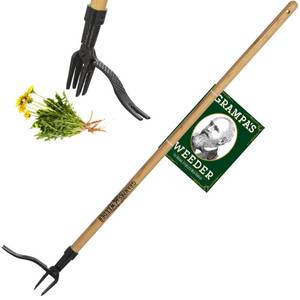 lot 16416 image: Grampas Weeder - The Original Stand Up Weed Puller Tool with Long Handle - Made with Real Bamboo & 4-Claw Steel Head Design - Easily Remove Weeds without Bending, Pulling, or Kneeling