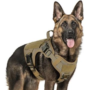 lot 16456 image: rabbitgoo Tactical Dog Harness for Large Dogs, Heavy Duty Dog Harness with Handle, No-Pull Service Dog Vest Large Breed, Adjustable Military Dog Vest Harness for Training Hunting Walking, Brown, L