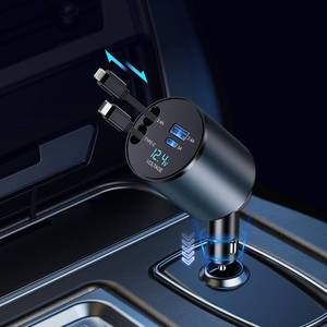 lot 16465 image: Retractable Car Charger, 4 in 1 Fast Car Phone Charger 60W for iPhone and USB C Car Charger, Retractable Cables and USB Ports Compatible with iPhone 1514131211,Galaxy,PixelSamsung S24S23
