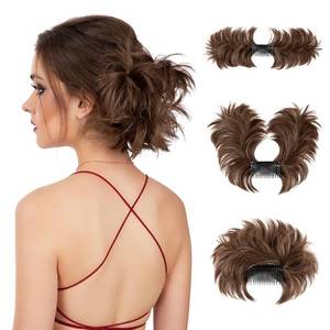 lot 16466 image: youngways Messy Bun Hair Piece Side Comb Clip in Hair Bun Hairpiece for Women Short Natural Straight Versatile Adjustable Styles Easy Hair pieces (Medium Brown-S)