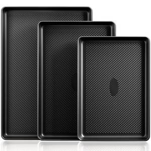lot 16472 image: Cookie Sheets for Baking Nonstick - HONGBAKE Baking Sheet Pan Set of 3, HalfQuarterJelly Roll Pan for Oven with Diamond Texture Pattern, 57% Thicker Carbon Steel Cookie Trays, Dark Grey