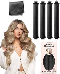 lot 16478 image: Heatless Hair Curler to Sleep in - Overnight Heatless Curls Blowout Rods Headband No Heat Curling Set, Jumbo Rods Hair Rollers Blowout Look for Long Hair Silk Hair Wrap for Sleeping Black