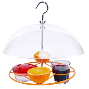 lot 16486 image: Twinkle Star Oriole Bird Feeder, 3 Types Food, Orange Halves Fruit, Drinking Nectar and Grape Jelly Hummingbird Feeders, Outdoor Metal Hanging Adjustable Dome Proof Squirrel and Larger Birds Baffle