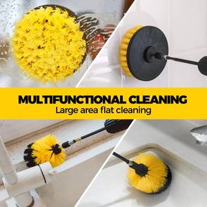 lot 16489 image: Holikme 4Pack Cleaning Brush Power Scrubber Cleaning Brush Extended Long Attachment Set All Purpose Scrub Brushes Kit for Grout, Floor, Tub, Shower, Tile, Bathroom,Car Cleaning BrushYellow