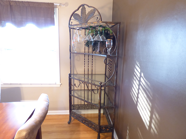 lot 1017 image: Decorator Corner Metal and Glass Wine Rack with Holders 28 x80