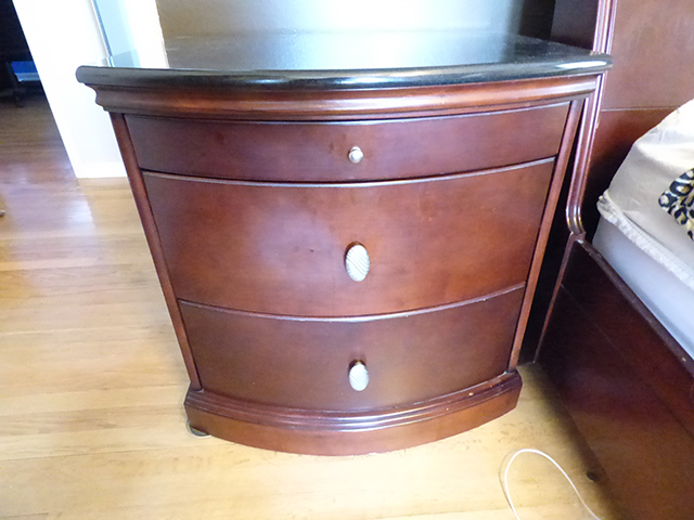 lot 1047 image: Imported Night Stand with 3 Drawers and Granite Top 24W 22 D 26H