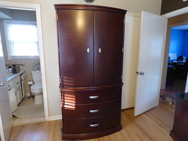lot 1049 image: Imported Cherry Mahogany Armore with Drawers and Wardrobe Closet 40W 24D77H