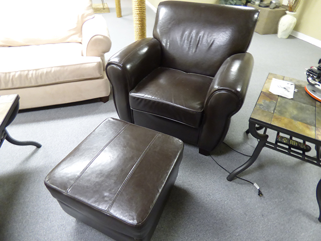lot 1058 image: Brown Leather Chair with Ottoman 39 W  37 H
