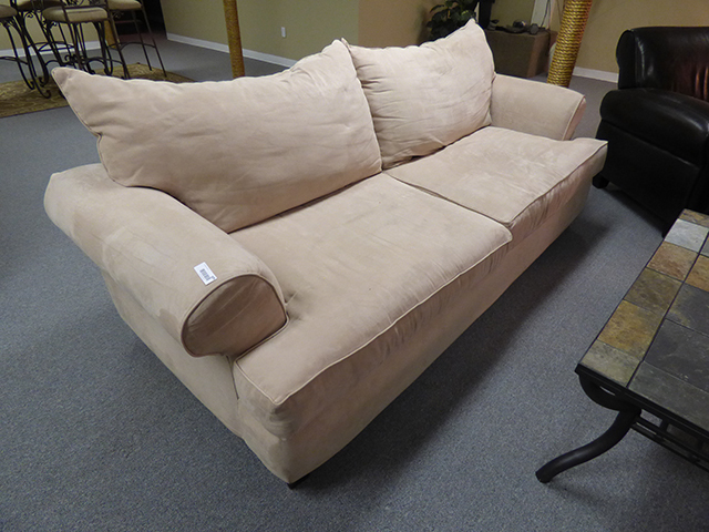 lot 1075 image: Microfiber Sofa (few small stains, cleanable) 85 L 40 D
