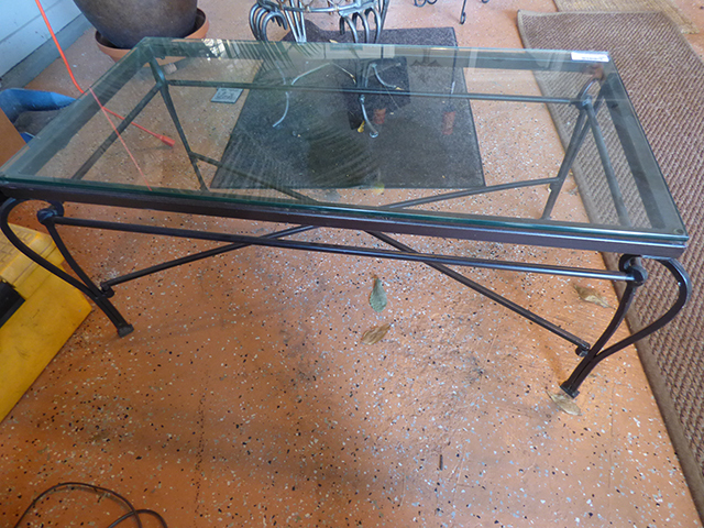 lot 1093 image: Rod IronTable with Glass Top 40 L 23 W