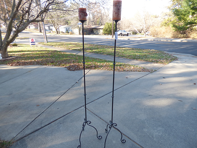 lot 1095 image: Pair of Tall Black Candle Holder with Beautiful Rod Iron Work