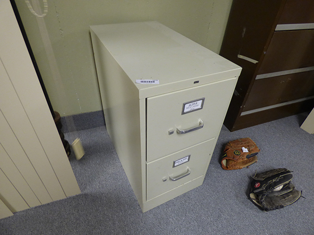 lot 1174 image: 2 Drawer File Cabinet and file hangers 27 deep x 15 w x 29 high