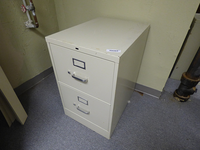 lot 1175 image: 2 Drawer File Cabinet and file hangers 25 deep x 18 w x 29 high