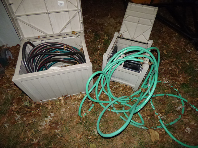 lot 1277 image: 2 Hose Storage Containers with 50 Hoses and Dolly (22w x 18d x 19h)