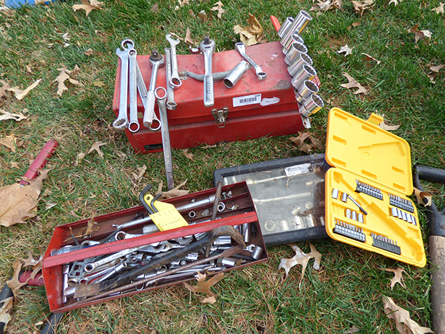 lot 1304 image: Large Socket Set 12 2 Rackets, Misc. Tools and Drill Tips with Allen Wrenches Etc..