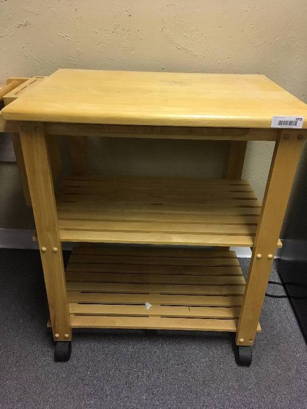 lot 1073 image: Butcher Block Stand with Shelves and Casters