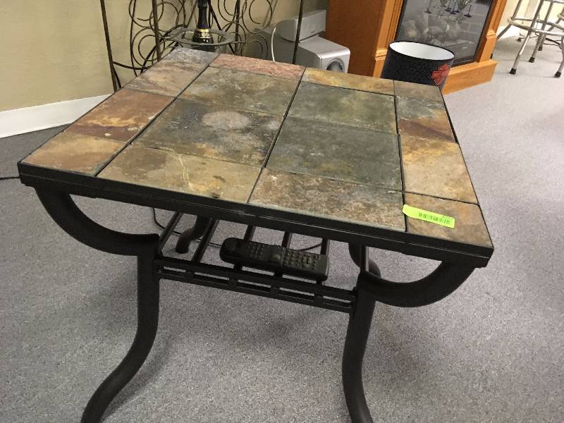 lot 1057 image: Tile End Table with Metal Base and Removable Tile Tops 24 x 24
