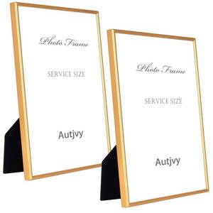 lot 54287 image: Autjvy 8.5x11 Picture Frame Matte Gold Modern Simple Thin Aluminum Metal Certificate Document Photo Frame with HD Real Glass, Display for Tabletop and Wall Collage. (2 Pack)