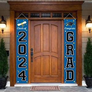 lot 54292 image: KMUYSL Graduation Decorations Class of 2024, Graduation Party Decorations 2024, Blue & Black Congrats Grad Banner Hanging Flags Porch Sign for Any School IndoorOutdoor Decor