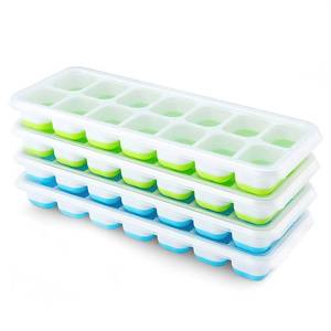 lot 54320 image: Ice Cube Trays 4 Pack, Airabc Silicone with Removable Lid, Easy-Release Flexible 14-cube Trays, LFGB Certified and BPA Free, Stackable Covers for Cocktail, Freezer