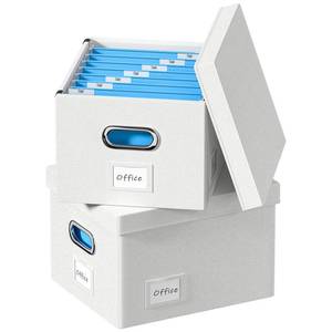 lot 54335 image: DYWMM File Storage Organizer Box, Set of 2 Linen Hanging File Box with Lid, Decorative Collapsible HomeOffice Filing System Boxes (16.7 x 13.6 x 11.2 inches, White)