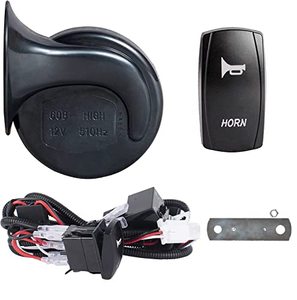 lot 54348 image: 12V Universal UTV Horn Kit with Blue Rocker Switch Compatible with Polaris Ranger RZR, Can Am Maverick, Kawasaki, etc