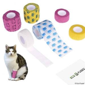lot 54353 image: Eco-Fused Self Adhering Bandage - Injury Wrap Tape for Cats - Pack of 6 - Supports Muscles and Joints - Does not Stick to Hair - Elastic, Water Repellent, Breathable - Relieves Stress