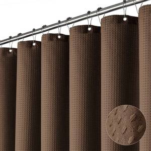 lot 54366 image: Dynamene Extra Long Shower Curtain - 96 Inch Long Waffle Weave Weighted Thick Cloth Bathroom Shower Curtain, Neutral Heavy Duty Hotel Bath Curtain Set with 12 Plastic Hooks,72x96, Brown