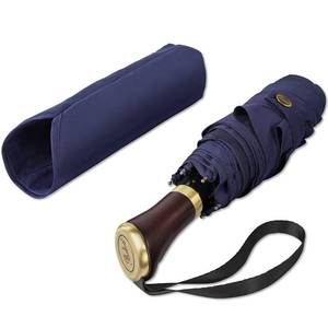 lot 54371 image: Balios Compact Umbrella Travel Manual Mini Pocket Windproof, Large Canopy, Ultra-Comfortable hardwood Handle, Lightweight, Strong Frame, Long Shaft Folding Umbrella (Dark Navy with Rosewood Handle)